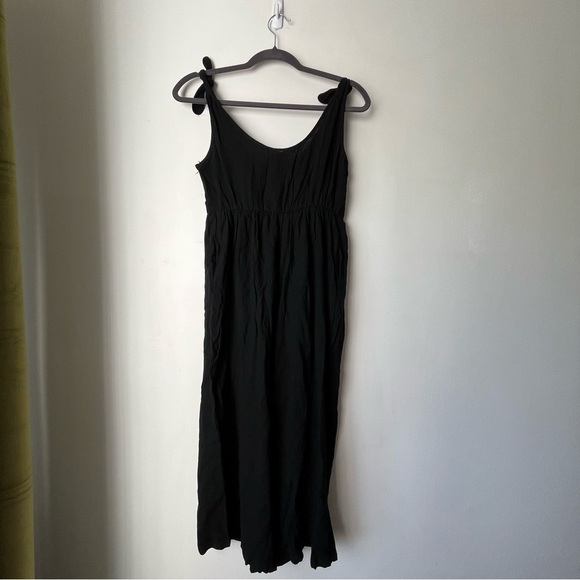 Princess Polly Black Tie Shoulder Cropped Linen Blend Wide Leg Jumpsuit 2 - Picture 3 of 4